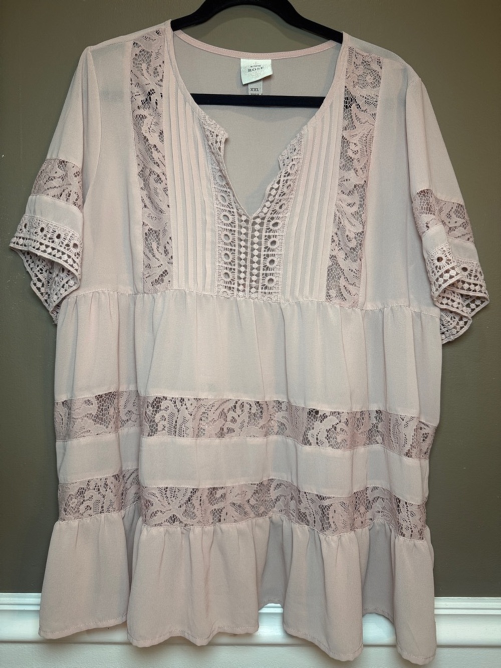 Knox Rose Pale Blush Lace-Detail Tiered Boho Top